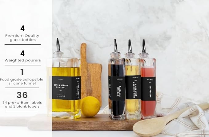 Molimoli Olive Oil Dispenser Bottle for Kitchen, Automatic Pourer, Glass Dispenser for Kitchen, Olive Oil Cruet, | Set of 4 - Black - Image 2