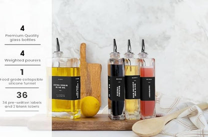 Molimoli Olive Oil Dispenser Bottle for Kitchen, Automatic Pourer, Glass Dispenser for Kitchen, Olive Oil Cruet, | Set of 4 - Black - Image 2