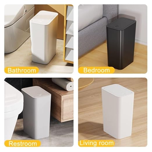 N. NETDOT 3 Pack Small Trash Can with lid, 3 Gallon Bathroom Trash Can,Garbage Can Slim Trash Bin Waste Basket for Bathroom,Kitchen,Bedroom,Living Room,Office,Laundry - Off White,Black,Grey - Image 6