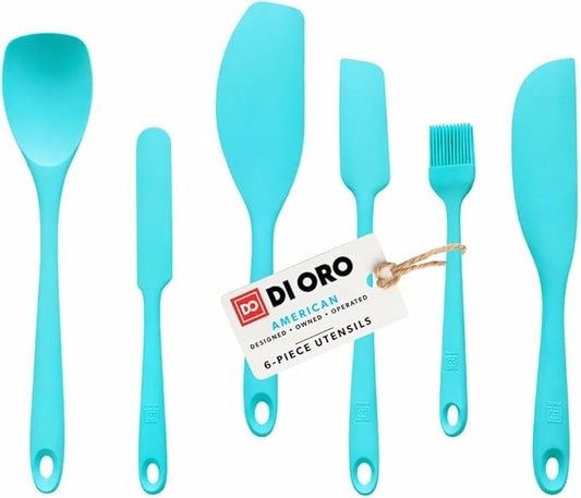 DI ORO 6-Piece Silicone Spatula Set - Rubber Kitchen Utensils for Baking, Cooking & Mixing - Heat-Resistant 600°F BPA Free Spatulas for Nonstick Cookware - Dishwasher Safe (Teal)