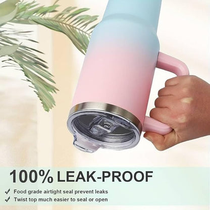 40oz Stainless Steel Double Vacuum Tumbler with Handle, Straw Lid, Carrier Bag, Purse Pouch Phone Pocket, Gym Water Bottle Travel Mug and Sleeve Holder for Men Women (Pink/Rose)