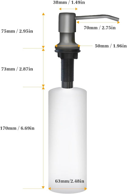 Soap Dispenser for Kitchen Sink, Built in Sink Soap Dispenser Lotion Dispenser with 17 OZ Bottle, Refill from The Top Bar Sink Soap Dispenser, Gray