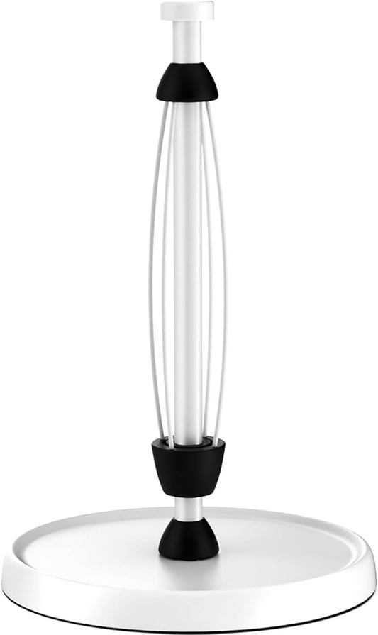 White Paper Towel Holder Countertop, White Kitchen Accessories Decor, Stainless Steel, Weighted Base, Paper Towel Roll Holder Stand with Ratchet Mechanism for Kitchen Bathroom Farmhouse Essentials by SWAITEE