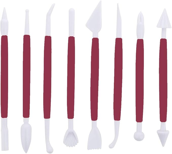 ScivoKaval Marshmallow Fondant Cake Decorating Hand Tool 12 Pcs 5 Sets Sugarcraft Gumpaste Icing Smoother Rolling Pin Trimmer Cutter Embosser Flower Scissor Modelling Accessories Supplies Kit Red - Image 2