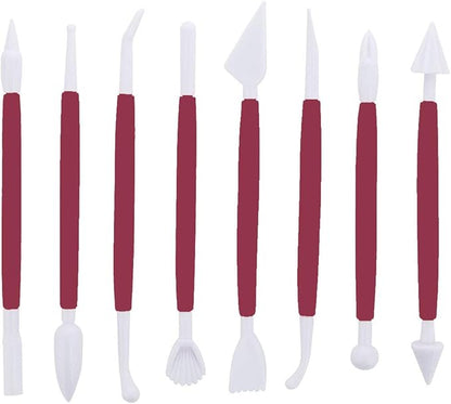 ScivoKaval Marshmallow Fondant Cake Decorating Hand Tool 12 Pcs 5 Sets Sugarcraft Gumpaste Icing Smoother Rolling Pin Trimmer Cutter Embosser Flower Scissor Modelling Accessories Supplies Kit Red - Image 2