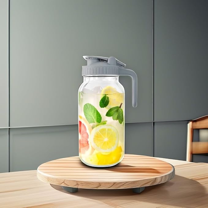 Glass Mason Jar Pitcher, 64 oz Wide Mouth Jug with Pour Spout Handle Lid for Cold Brew Coffee, Ice Beverage, Iced Juice, Lemonade, Sun Tea, Fruit Drinks Container(Gray) - Image 5