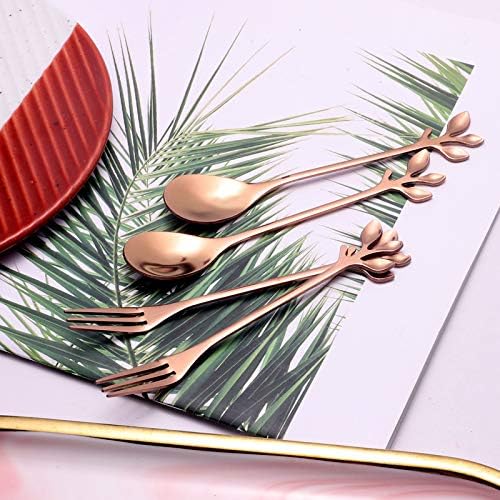 AnSaw Elegant Rose Gold Leaf Coffee Spoons - 10-Piece, 4.7" Mini Stainless Steel Espresso & Dessert Tea Spoons, Perfect for Demitasse & Small Servings - Image 3