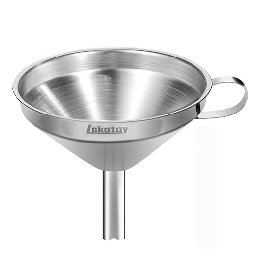 5-Inch Food Grade Stainless Steel Kitchen Funnel with Strainer Filter for Transferring of Liquid Dry Ingredients and Metal Cooking Funnel—Silver by Lakatay