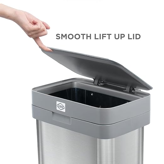 Clorox 13 Gallon Trash Can - 50L Kitchen Trash Can with Wide Step Pedal - Rectangular Stainless Steel Garbage Bin with Hinged Rim and Odor Protection - Image 6