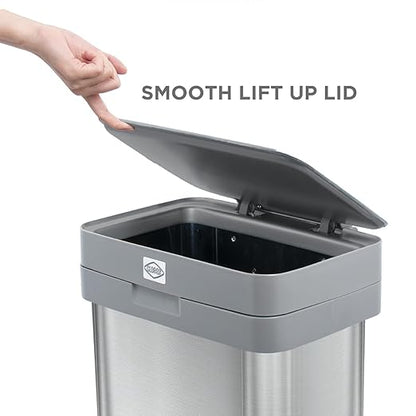 Clorox 13 Gallon Trash Can - 50L Kitchen Trash Can with Wide Step Pedal - Rectangular Stainless Steel Garbage Bin with Hinged Rim and Odor Protection - Image 6