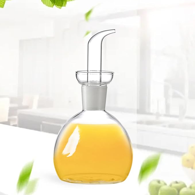 ELETON 8 oz Olive Oil Dispenser Bottle Glass with No Drip Spout -Olive Oil & Vinegar Dispenser Glass Cruet Decanter- Glassware Seal Handicraft Easy Clean Drip Free Bottles for Kitchen