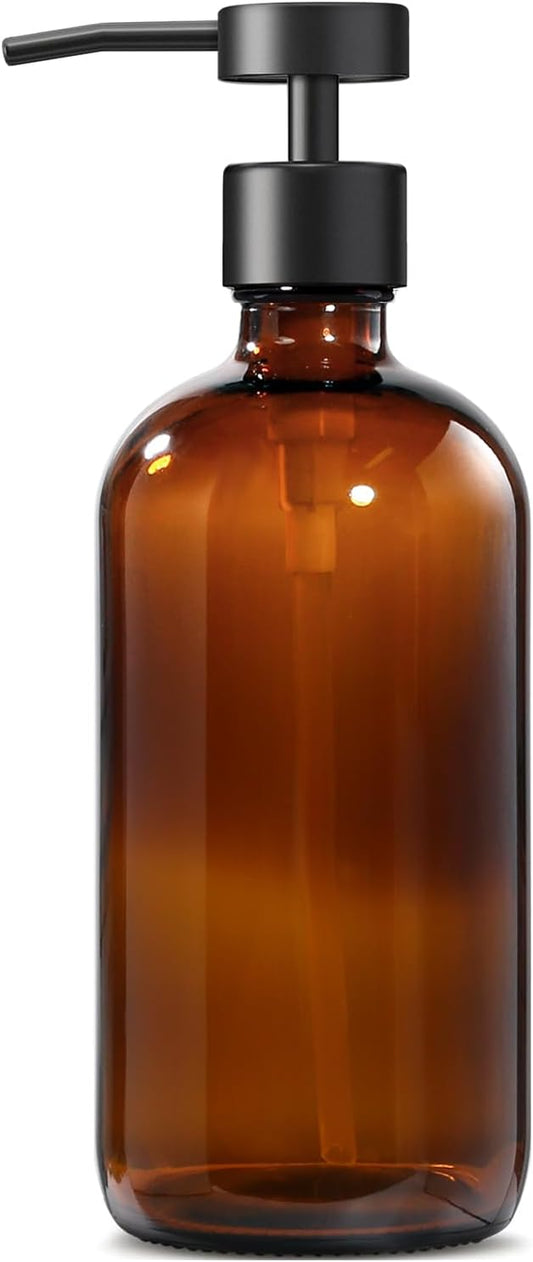 GMISUN Amber Glass Soap Dispenser, 1 Pack Dish Soap Dispensers for Kitchen with Rustproof Stainless Steel Pump, 17 Fl Oz Bathroom Hand Soap Dispenser, Brown Liquid Dishwashing Dispensers Bottle by GMISUN