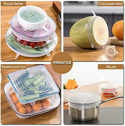 LELE LIFE 4 Pack Same Size Silicone Stretch Lids, Thicker Reusable Sturdy Silicone Container Cover, Expandable Food Storage Covers, Dishwasher and Freezer Safe, 3.75in(9.5cm)