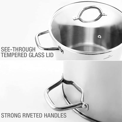 HOMICHEF 16 Quart LARGE Stock Pot with Glass Lid - NICKEL FREE Stainless Steel Healthy Cookware Stockpots with Lids 16 Quart - Mirror Polished Induction Cooking Pot - Image 6