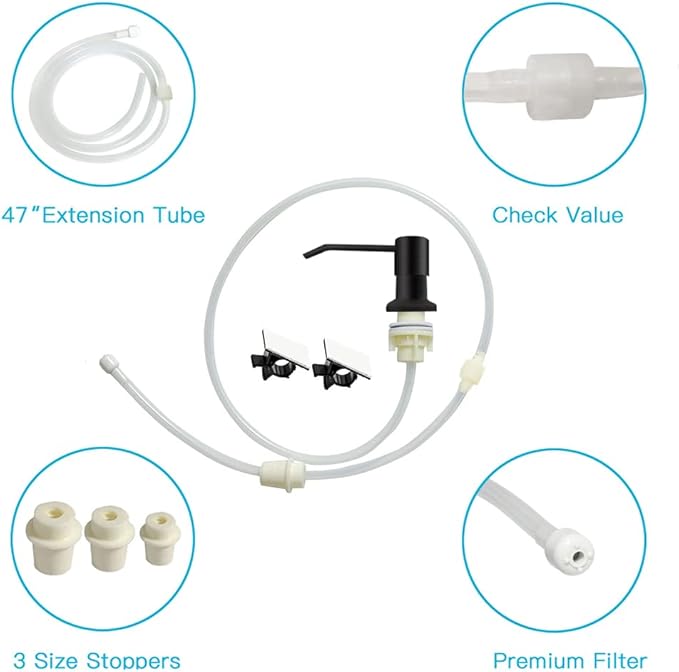 OHiHi Dish Soap Dispenser for Kitchen Sink, Countertop Sink Soap Dispenser Water Pump with 47” No-Spill Extension Tube Kit Design for Kitchen Bathroom, Easy to Press, No More Refills （Black） - Image 4