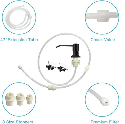 OHiHi Dish Soap Dispenser for Kitchen Sink, Countertop Sink Soap Dispenser Water Pump with 47” No-Spill Extension Tube Kit Design for Kitchen Bathroom, Easy to Press, No More Refills （Black） - Image 4