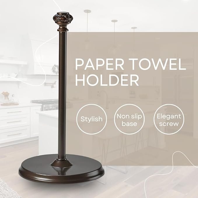 Paper Towel Holder Stand for Countertop, Decorative Freestanding Paper Towel Holder with Non-Slip Weighted Base, Heavy-Duty & Durable, Fits Regular & Jumbo Rolls, Oil Rubbed Bronze - Image 2