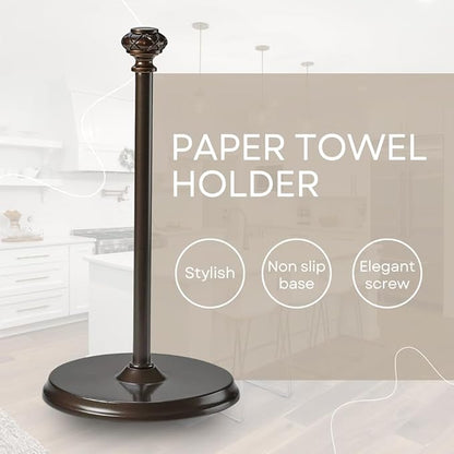 Paper Towel Holder Stand for Countertop, Decorative Freestanding Paper Towel Holder with Non-Slip Weighted Base, Heavy-Duty & Durable, Fits Regular & Jumbo Rolls, Oil Rubbed Bronze - Image 2