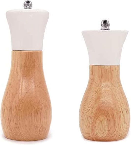 Tessie & Jessie Salt Grinder White Wooden Pepper Grinder Sea Salt And Pepper Grinders Set 5” And 6” Salt Mills of Oilcan Shaped (Oilcan, White)