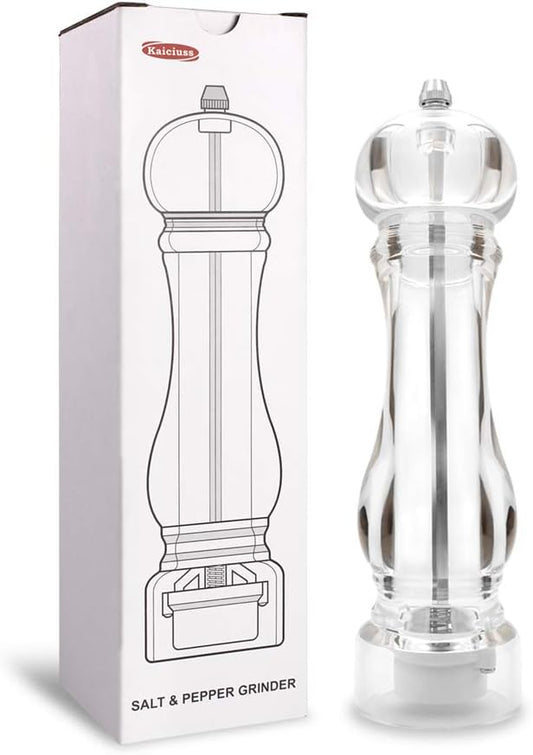 Salt Pepper Grinder Mill Arcylic,the Best Peppercorn Grinder with Adjustable Mill-Clear by Kaiciuss