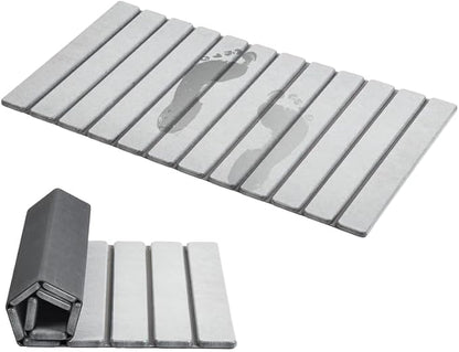 AWW Foldable Stone Bath Mat, Quick Dry Diatomaceous Earth Bath Mat with Non-Slip Mat, Super Absorbent, Easy to Clean, Compact for Small Bathrooms, 31.5 x 15.7, Light Grey by AWW