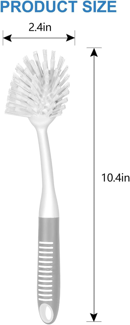 SetSail Dish Brush with Handle, 3 Pack Stiff Bristles Dish Scrubber with Built-in Scraper Dish Scrub Brushes for Cleaning Dishes, Pots and Pans, Kitchen Sink, 3 Pack, Grey White - Image 2
