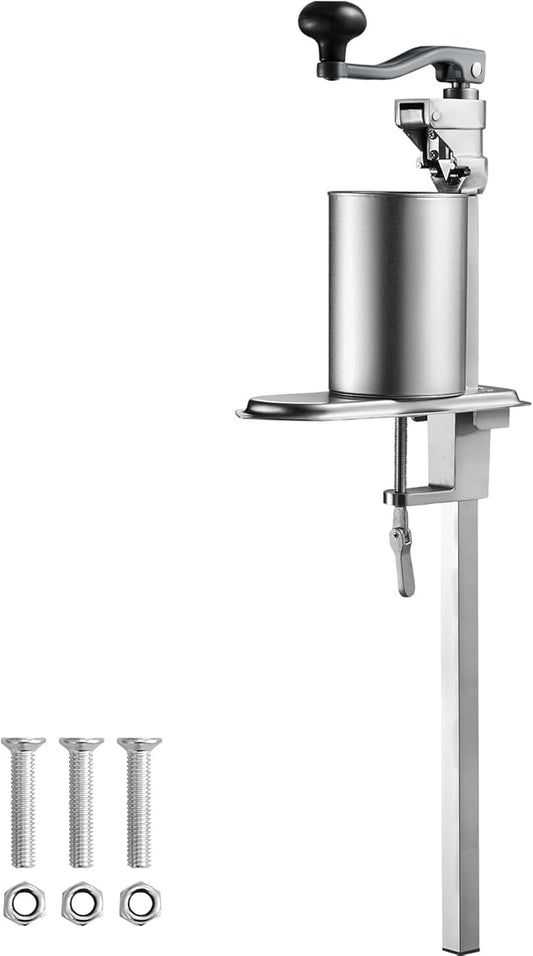 VEVOR Commercial Can Opener, 23.2"/59cm Long, Stainless Steel Manual Table Can Opener for Up to 15.7"/40cm Tall, Fixed with Clamp or Screws, Ergonomic Swing Handle & One Spare Knife, for Restaurants
