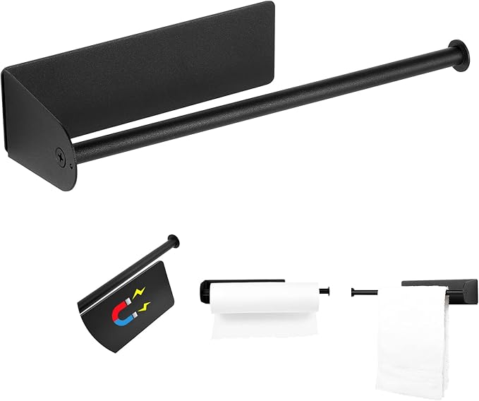 Paper Towel Holders Magnetic Steel Black Towel Roll Holders with Strong Magnetic Backing - Fit for Large Paper Towels-for Kitchen,Refrigerator,Grill,Garage,Shop by GBESTWOOW