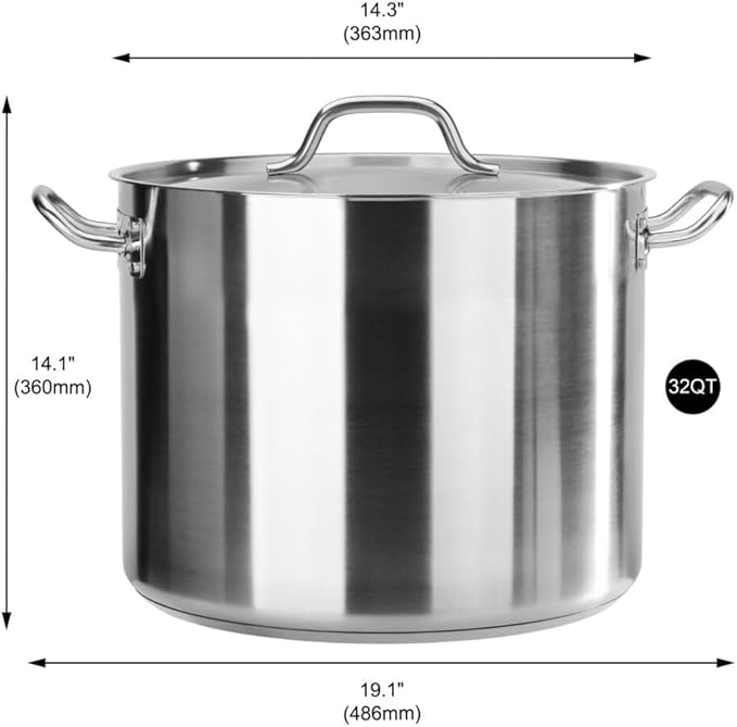 New Star Foodservice 32 Qt Stainless Steel Stock Pot with Cover, 18/8 Stainless Steel