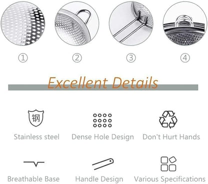 Stainless Steel Basin Colander with Handle Kitchen Strainer, Resting Feet and Colander to Strain, Rinse, Fry, Steam or Cook Vegetables & Pasta & Wash fruits