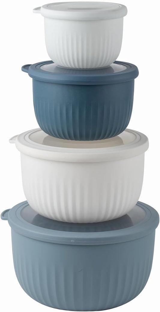 COOK WITH COLOR Prep Bowls with Lids- Wide and Deep Nesting Plastic Small Mixing Bowl Set with Lids, 8 Piece Set - Deep Bowls, Blue/Grey by CookwithColor