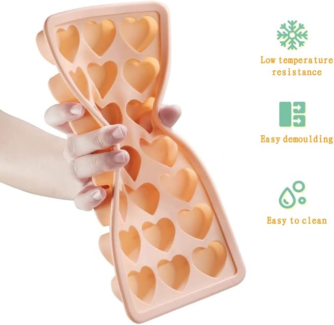 2 Pack Heart-Shaped Ice Cube Trays - 42 Holes Silicone Heart Ice Cube Tray with Lid, BPA Free and Dishwasher Safe, Mini Fun Ice Cube Mold, Easy to Remove (Pink + Blue)