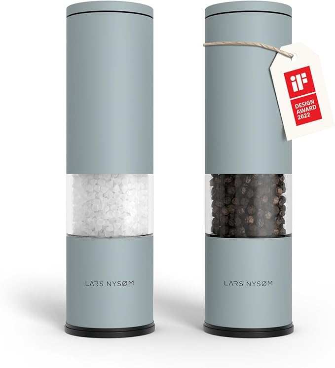 LARS NYSØM Salt and Pepper Grinder Set Manual, Stainless Steel Salt and Pepper Mills with Adjustable Ceramic Grinder I Design Spice Shakers (Sky Blue) by LN