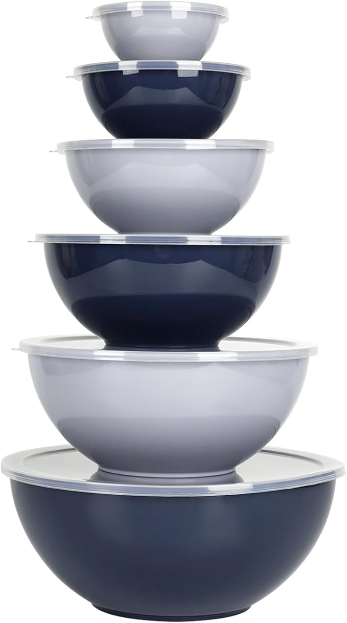 BoxedHome BPA Free Plastic Round Mixing Bowl with Lids, 12 Pack Nesting Bowls with Lids Set, Microwave and Dishwasher Safe Prep & Serving Bowls Great for Mixing, Baking, Serving (Haze Blue, 12pcs) by BoxedHomeProducts