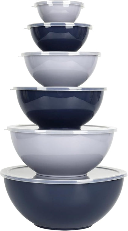 BoxedHome BPA Free Plastic Round Mixing Bowl with Lids, 12 Pack Nesting Bowls with Lids Set, Microwave and Dishwasher Safe Prep & Serving Bowls Great for Mixing, Baking, Serving (Haze Blue, 12pcs) by BoxedHomeProducts
