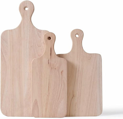 LZMS 4 Packs 18" x 8" Wood Serving Boards Set | Unfinished Wood Crafts with Handle | Wooden Cutting Boards Bulk for Charcuterie,Cheese,Meat,Bread,Vegetabes & Fruits