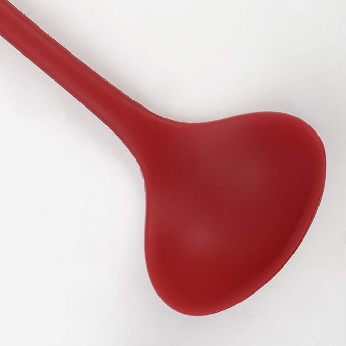 uxcell Silicone Soup Ladle Spoon 8.5 Inch Heat Resistant to 450°F One Piece Design Restaurant Kitchen Cooking Utensil for Serving Soup Red
