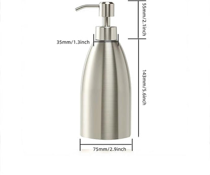 304 Stainless Steel Soap Dispenser 16oz Rust-Proof Liquid Soap Pump Bottle for Kitchen or Bathroom Countertop Hand Dish Lotion Leak-Proof (Stainless Steel)