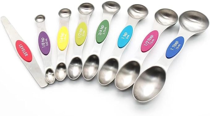 Magnetic Measuring Spoons Set with Strong N45 Magnets, Heavy Duty Stainless Steel Metal, Fits in Most Kitchen Spice Jars for Baking & Cooking, BPA Free, Multicolor by vfuni