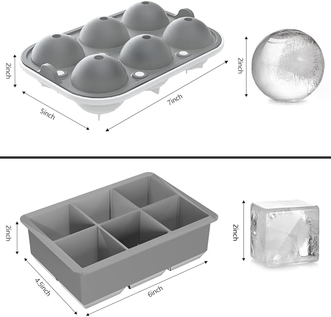 ROTTAY Ice Cube Trays (Set of 2), Sphere Ice Ball Maker with Lid & Large Square Ice Cube Maker for Whiskey, Cocktails and Homemade, Keep Drinks Chilled, Grey - Image 5