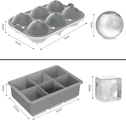 ROTTAY Ice Cube Trays (Set of 2), Sphere Ice Ball Maker with Lid & Large Square Ice Cube Maker for Whiskey, Cocktails and Homemade, Keep Drinks Chilled, Grey - Image 5