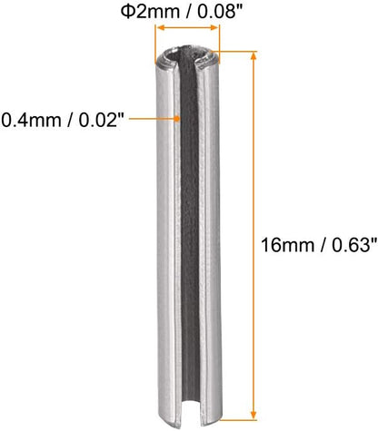 uxcell Slotted Spring Pin - M2 x 16mm 304 Stainless Steel Split Spring Roll Dowel Pins Plain Finish 20Pcs
