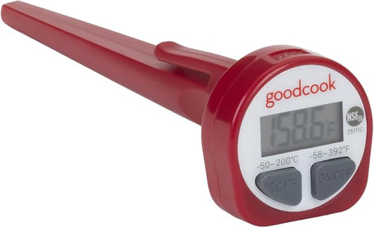 GoodCook Everyday Digital Food Thermometer Instant Read with Stainless Steel Probe, Fahrenheit & Celsius Display & Includes Storage Sleeve, Red by GoodCook