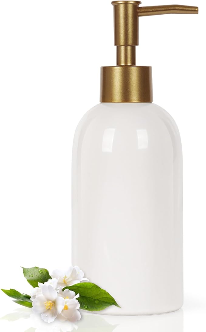 Natheeph 14OZ Ceramic Soap Dispenser Ceramic Soap Pump Dispenser Can Fill Liquid for Bathroom/Kitchen (White) by Natheeph