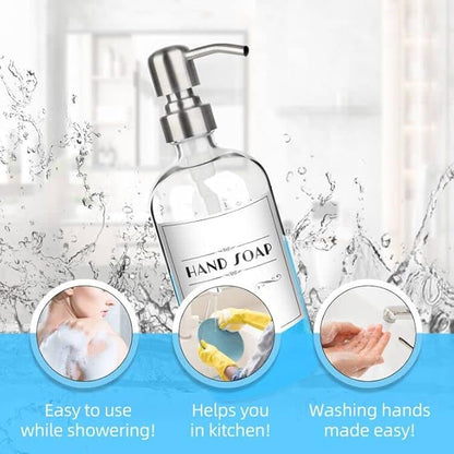 ARKTEK Refillable Soap Dispenser (2 Units) - 17 Oz Clear Glass Bottle with Rust Proof Pump for Hand and Dish Soap, Kitchen Bathroom Countertop - Image 4