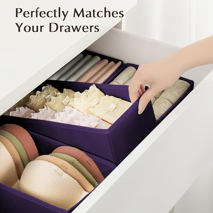 DIMJ Drawer Organizers Clothes, Set of 12 Dresser Organizer Bins, Fabric Closet Organizers and Storage, Shallow Drawer Dividers for Nursery, Clothing, Baby Clothes, Socks, Underwears, Tie (Purple) - Image 3