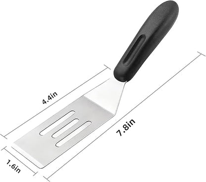 2-Pieces Small Metal Spatula Set, Mini Metal Spatulas for Kitchen Use, Stainless Steel Spatula for Flipping, Serving, Turning Pancakes, Eggs, Brownies, Cookies, Cakes (1 PC SLOTTED+1PC SOLID)