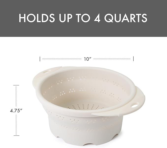 Dexas 10" Collapsible Silicone Colander in Cream, Kitchen Strainer with Handles, 15.1 Cup Capacity | BPA-Free, Heat-Resistant, Space-Saving Kitchen Tool - Image 3