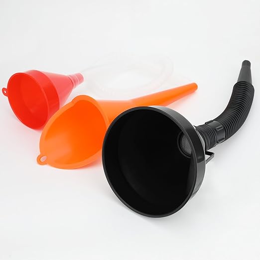 3 Pack Automotive Oil Funnel Set, Wide Mouth Fuel Funnels with Flexible Long Neck, Detachable Spout & Filter for Gas, Water, Coolant, Engine Oil
