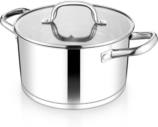 TeamFar 5 QT Stock Pot, Tri-ply Bottom Stainless Steel Stockpot Cooking Soup Pasta Pot with Lid for Gas/Induction/Electric Stoves, Non-toxic & Heavy Duty, Double Handles & Dishwasher Safe by TeamFar